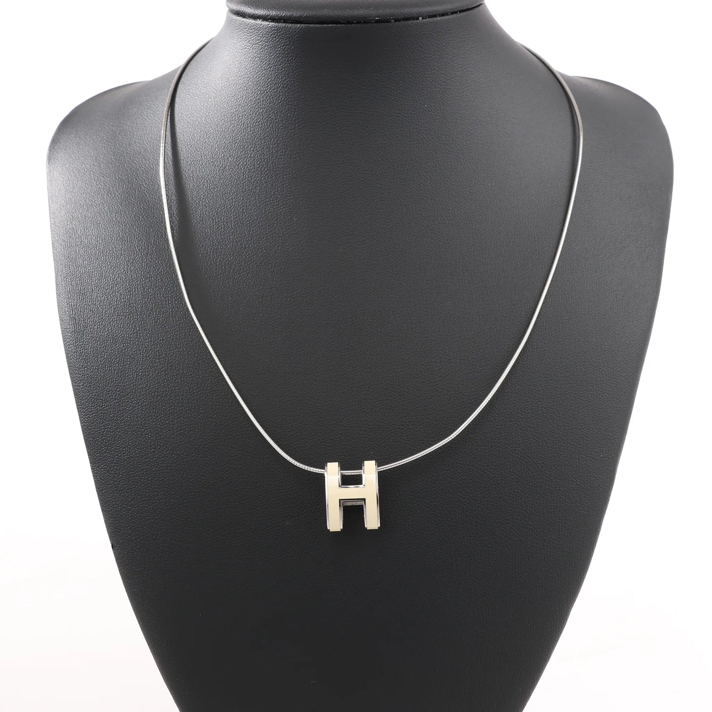 Hermes Pop H Necklace Metal × 925 in Ecru x Silver