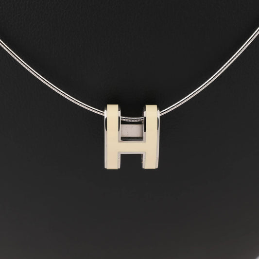 Hermes Pop H Necklace Metal × 925 in Ecru x Silver