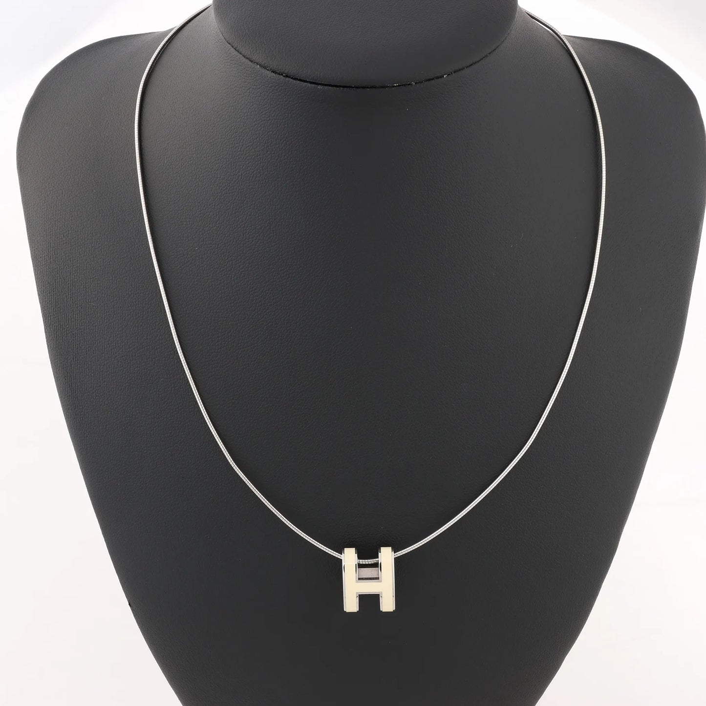 Hermes Pop H Necklace Metal × 925 in Ecru x Silver