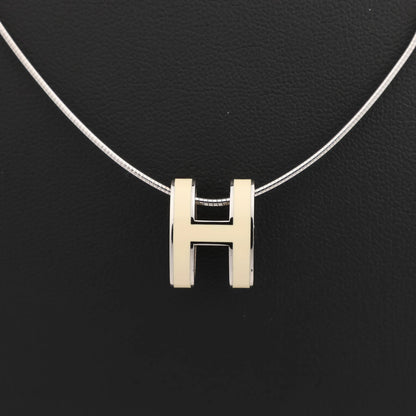 Hermes Pop H Necklace Metal × 925 in Ecru x Silver