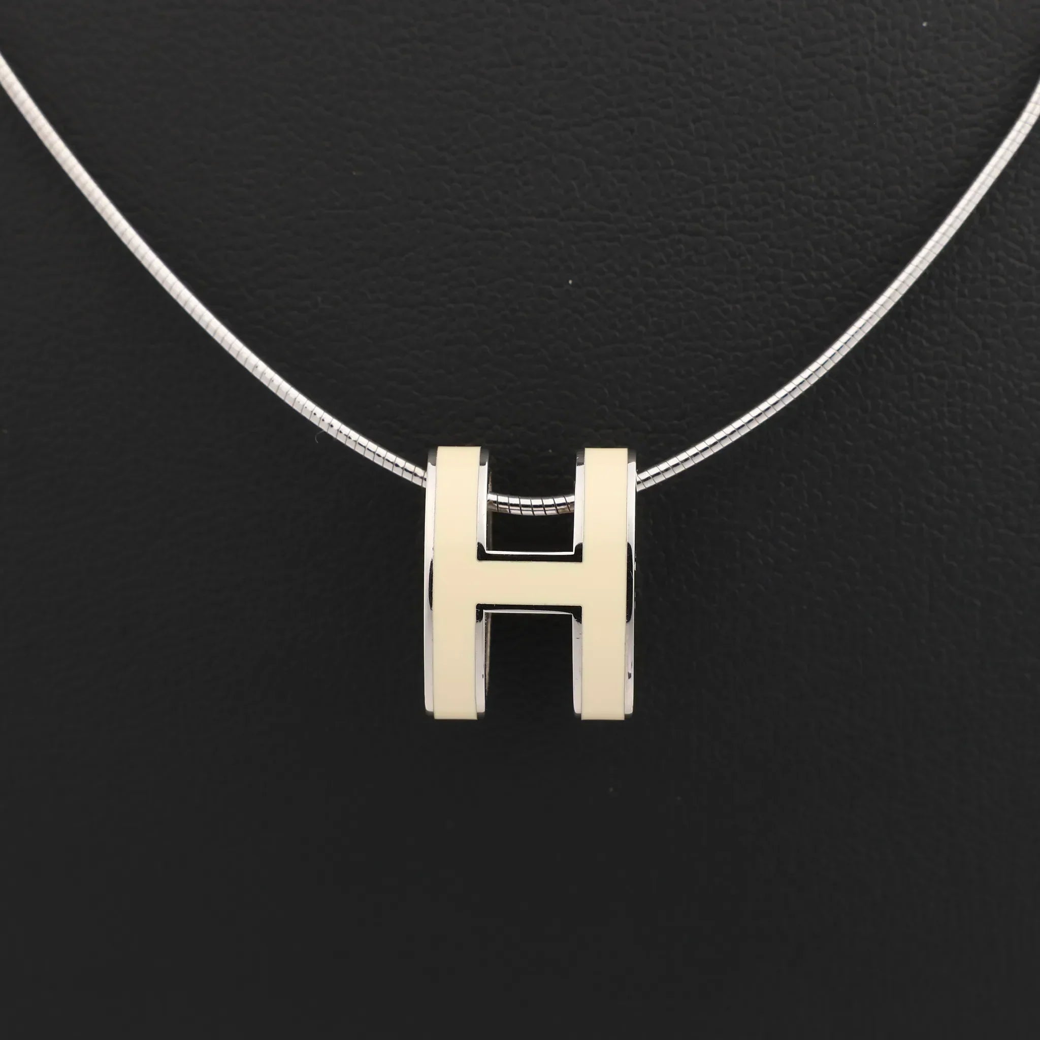 Hermes Pop H Necklace Metal × 925 in Ecru x Silver