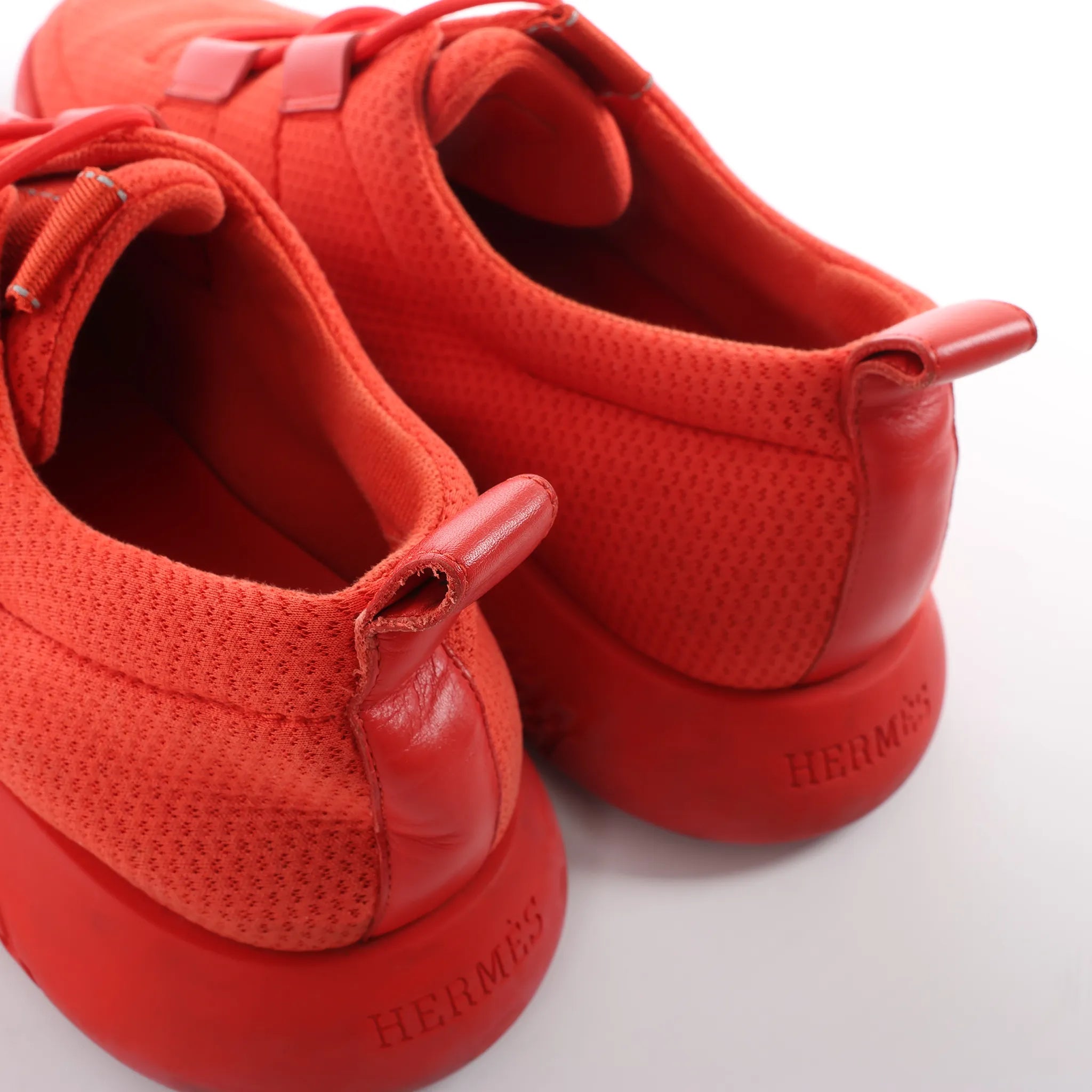 Hermès Teams Leather x Mesh Fabric Sneakers in Red, Size 42 EU
