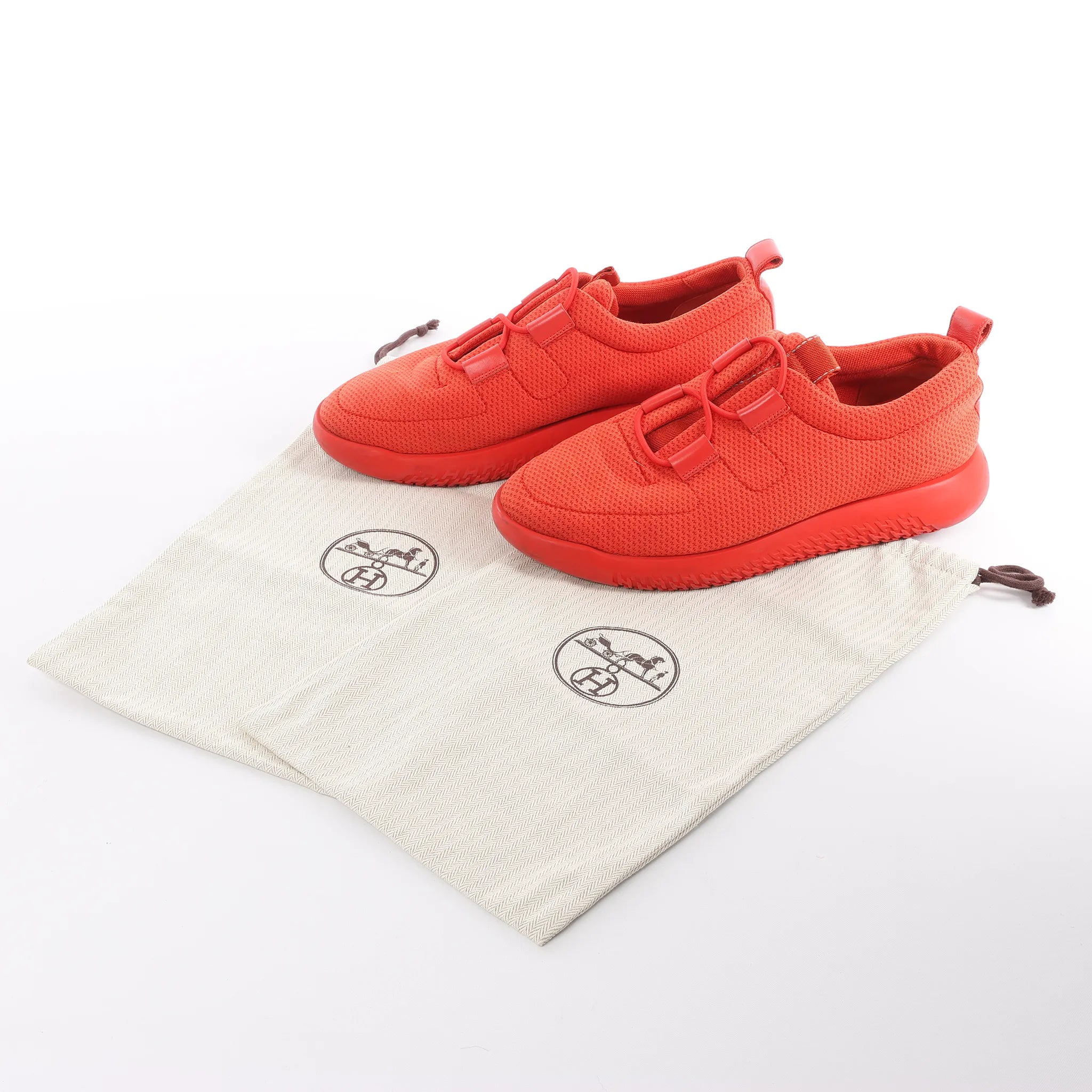 Hermès Teams Leather x Mesh Fabric Sneakers in Red, Size 42 EU