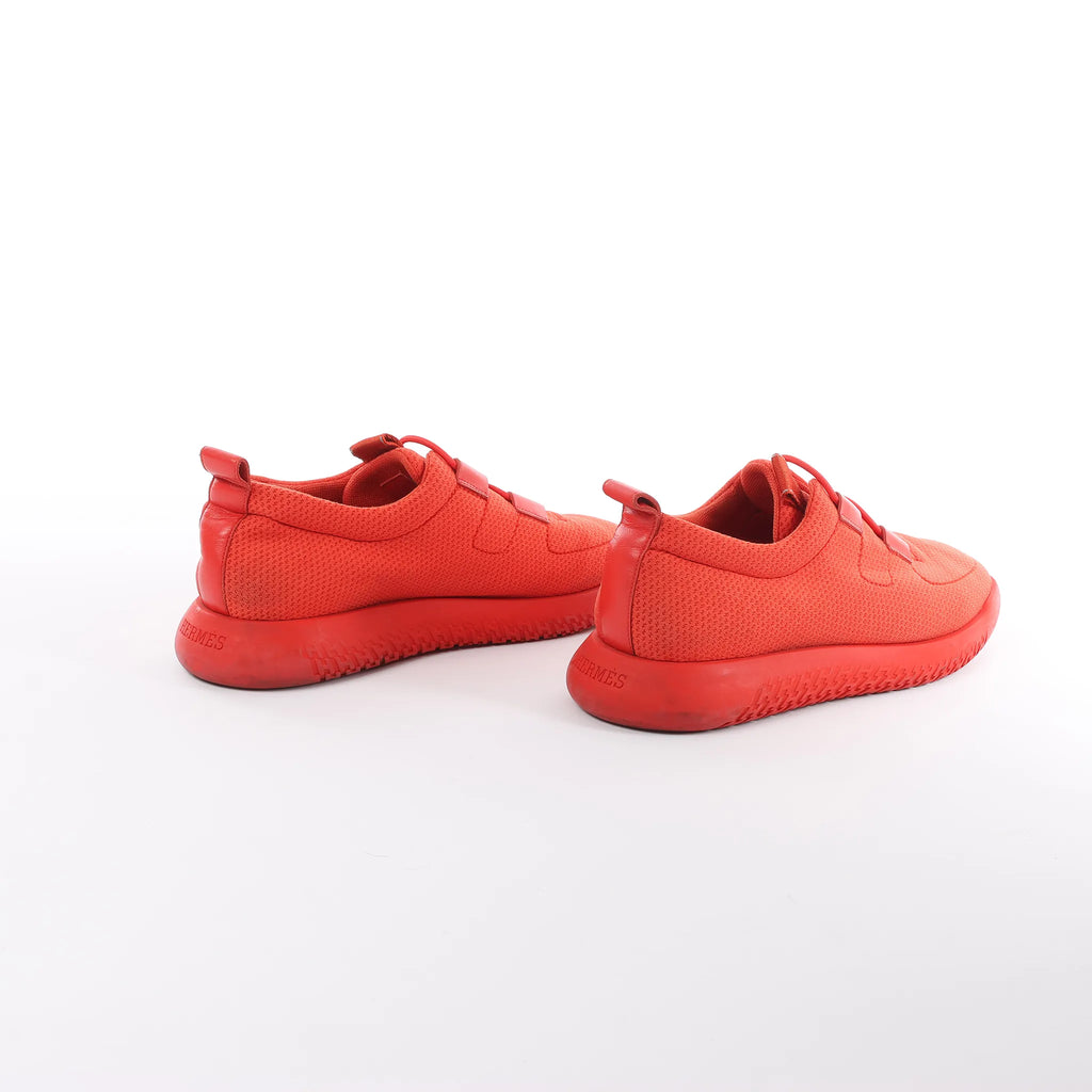 Hermès Teams Leather x Mesh Fabric Sneakers in Red, Size 42 EU
