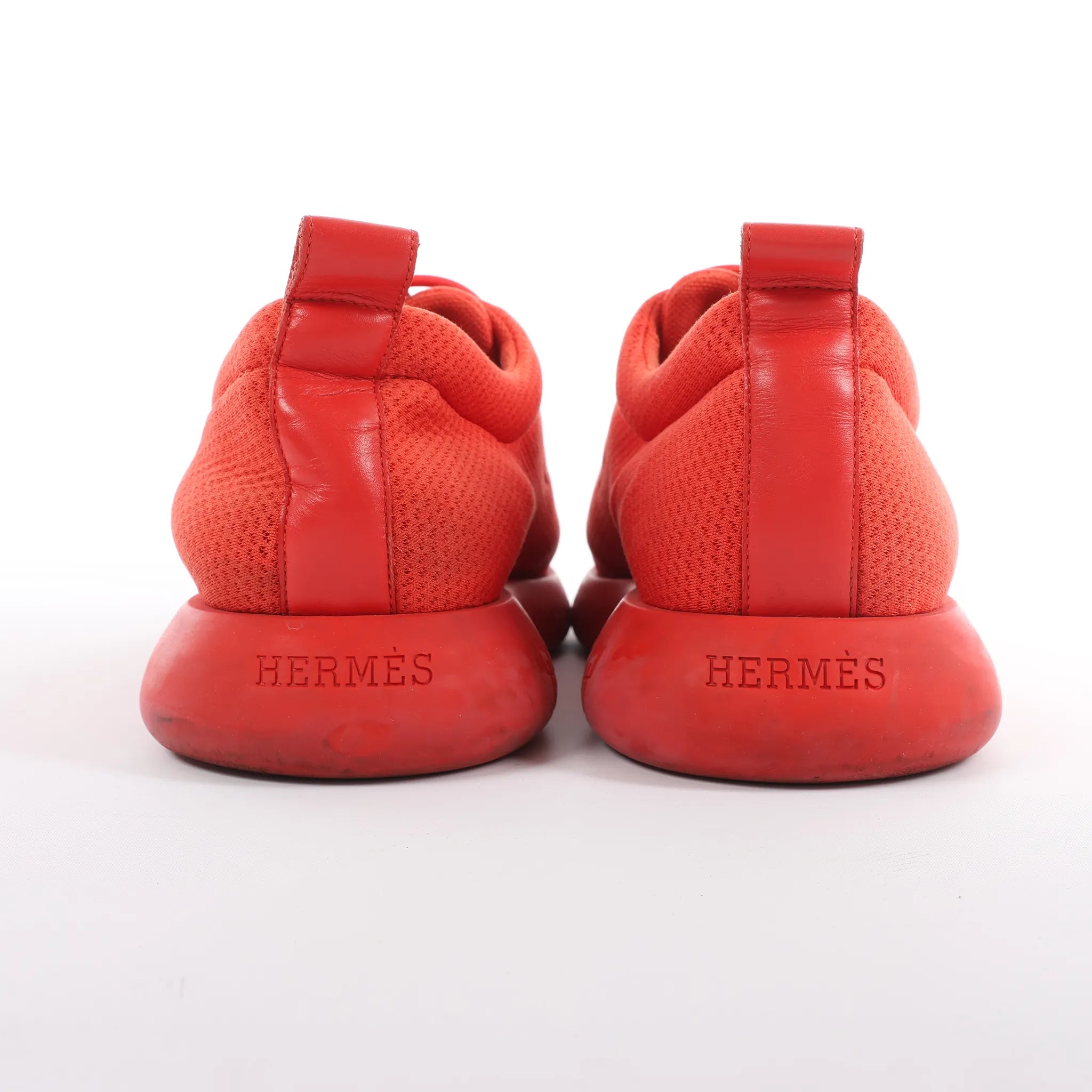 Hermès Teams Leather x Mesh Fabric Sneakers in Red, Size 42 EU