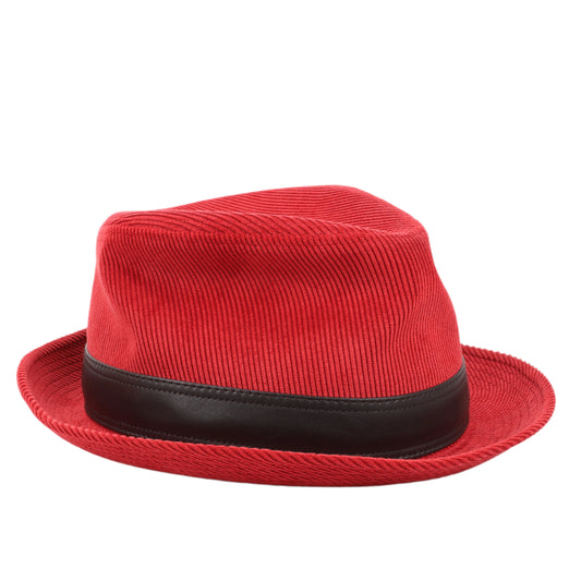Chapeau Fedora Hermès en velours côtelé rouge