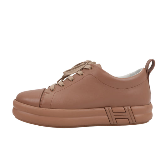 Hermès Happy Leather Sneakers in Brown, Size 39