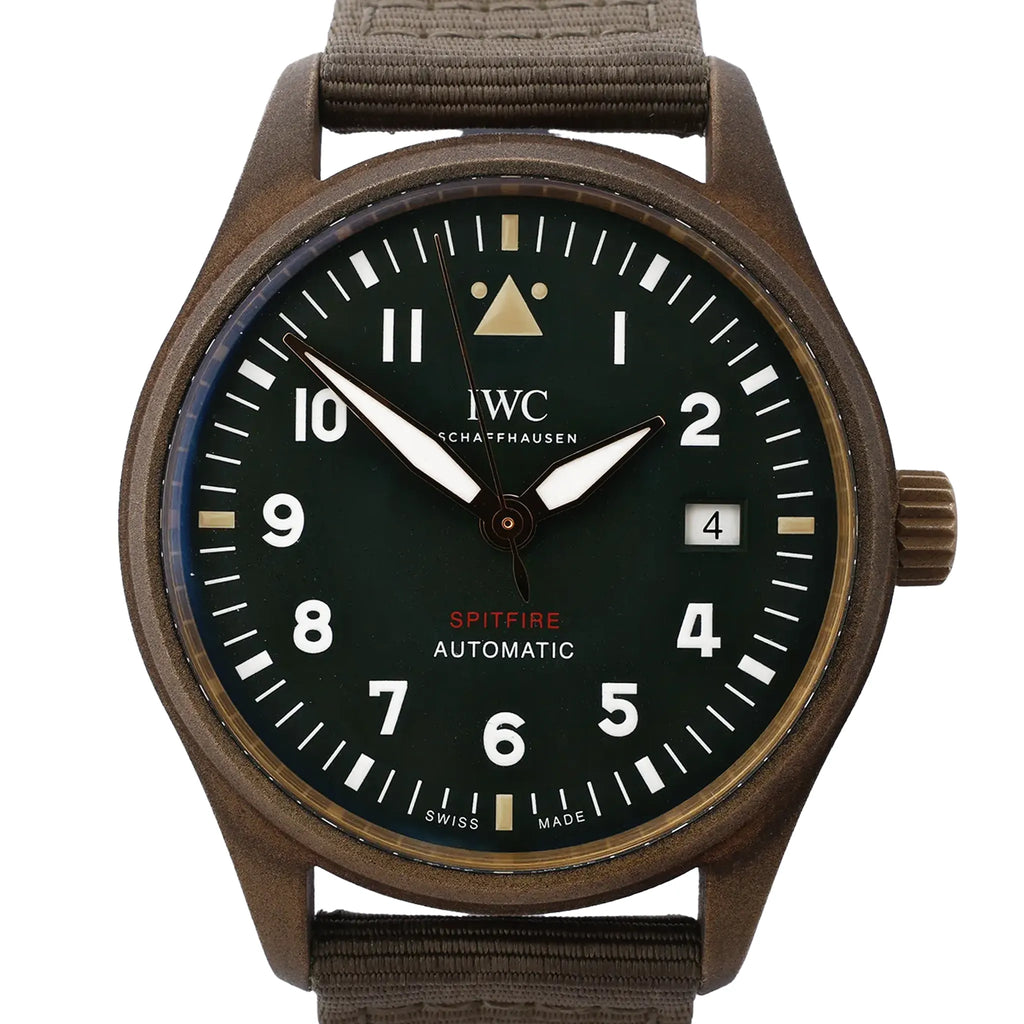 Reloj IWC Spitfire IW326802 6280730 de Bronce y Cuero con Esfera Verde