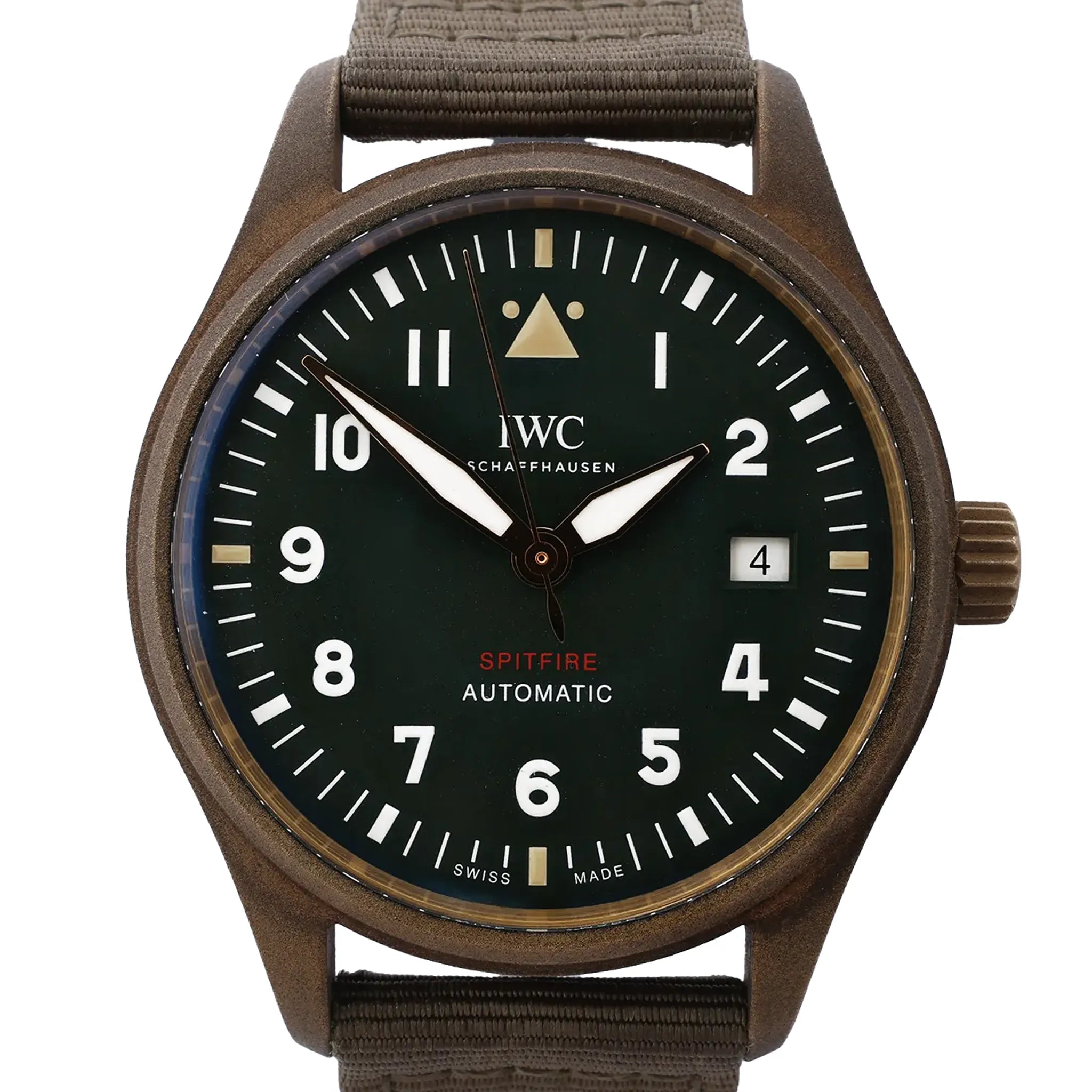 Reloj IWC Spitfire IW326802 6280730 de Bronce y Cuero con Esfera Verde