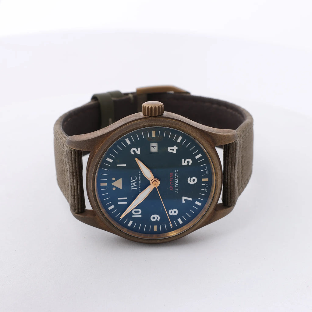 Reloj IWC Spitfire IW326802 6280730 de Bronce y Cuero con Esfera Verde