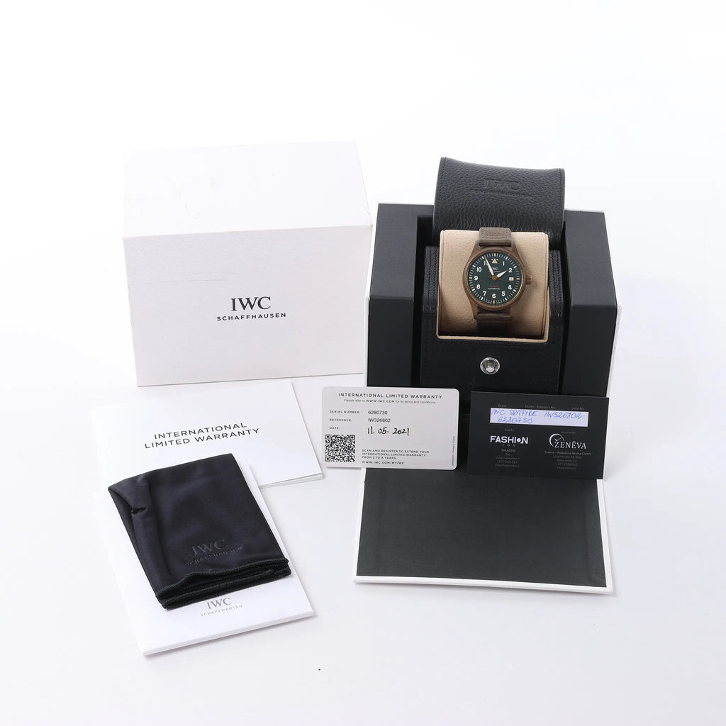 Reloj IWC Spitfire IW326802 6280730 de Bronce y Cuero con Esfera Verde