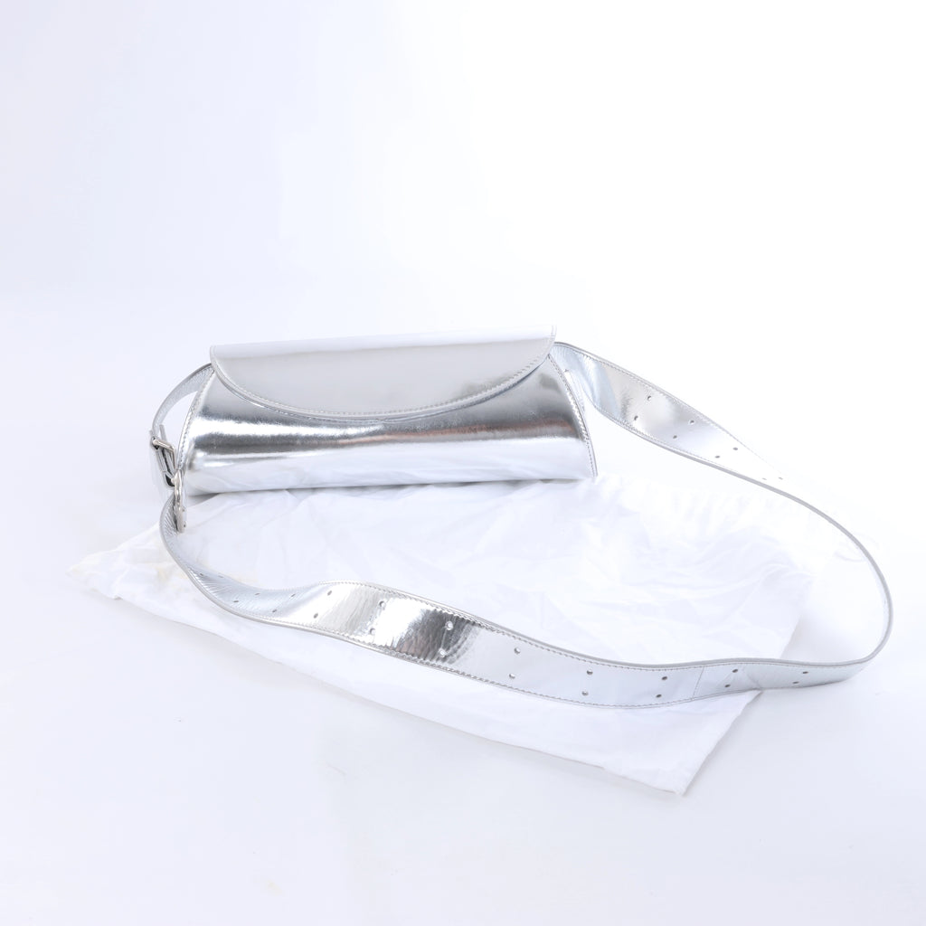 Jil Sander Cannolo Patent Leather Shoulder Bag in Silver