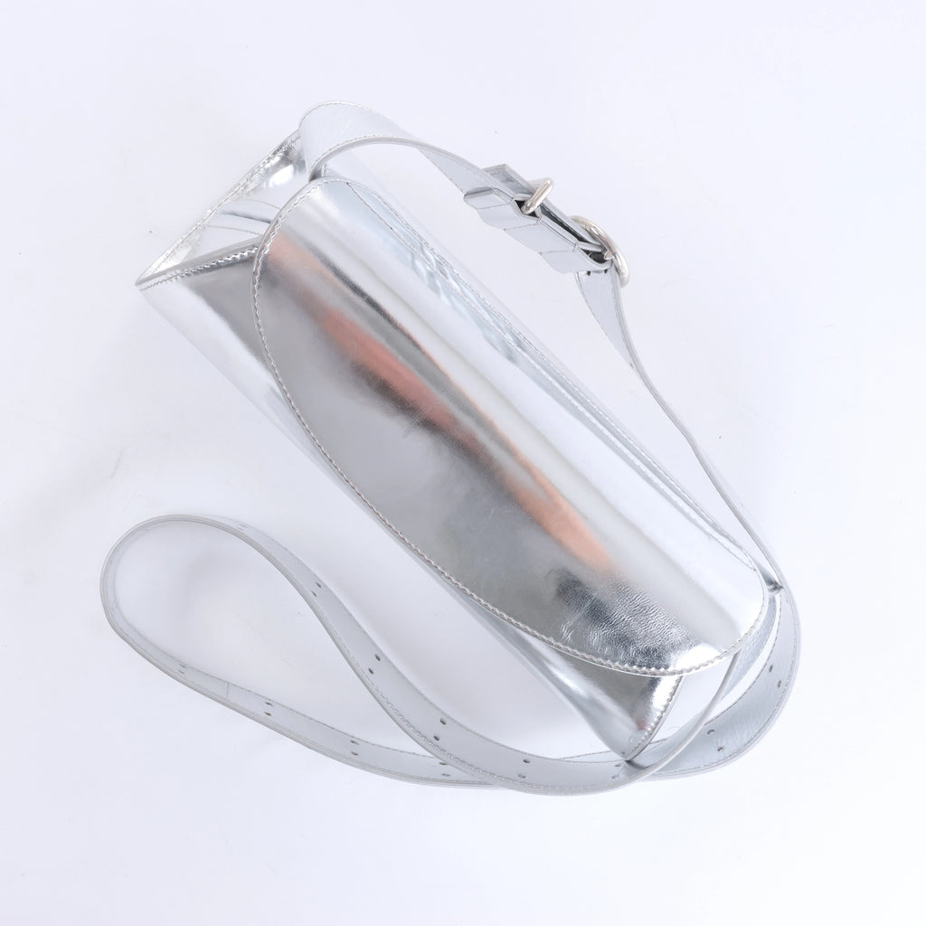 Jil Sander Cannolo Patent Leather Shoulder Bag in Silver