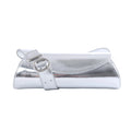 Jil Sander Cannolo metallic silver patent leather shoulder bag with curved flap, wide strap and silver-tone circular buckle.