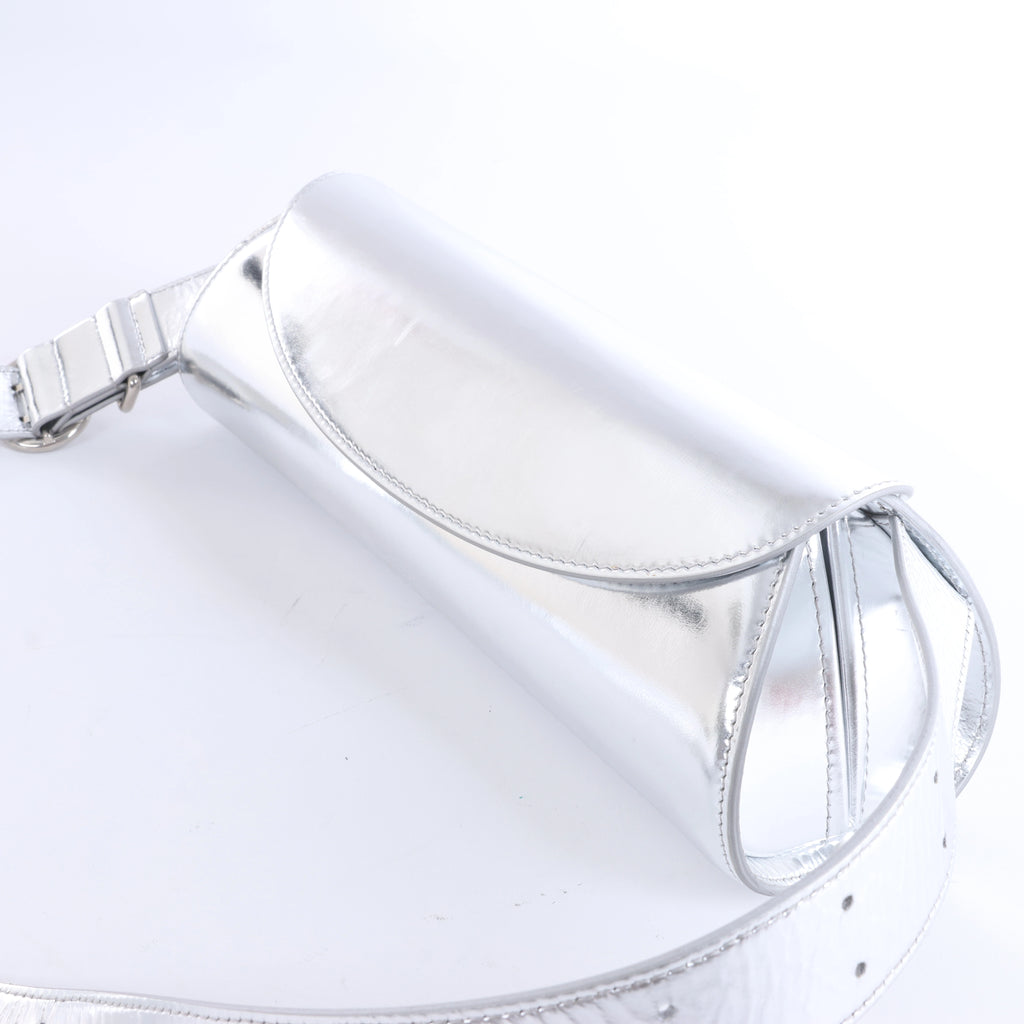 Jil Sander Cannolo Patent Leather Shoulder Bag in Silver