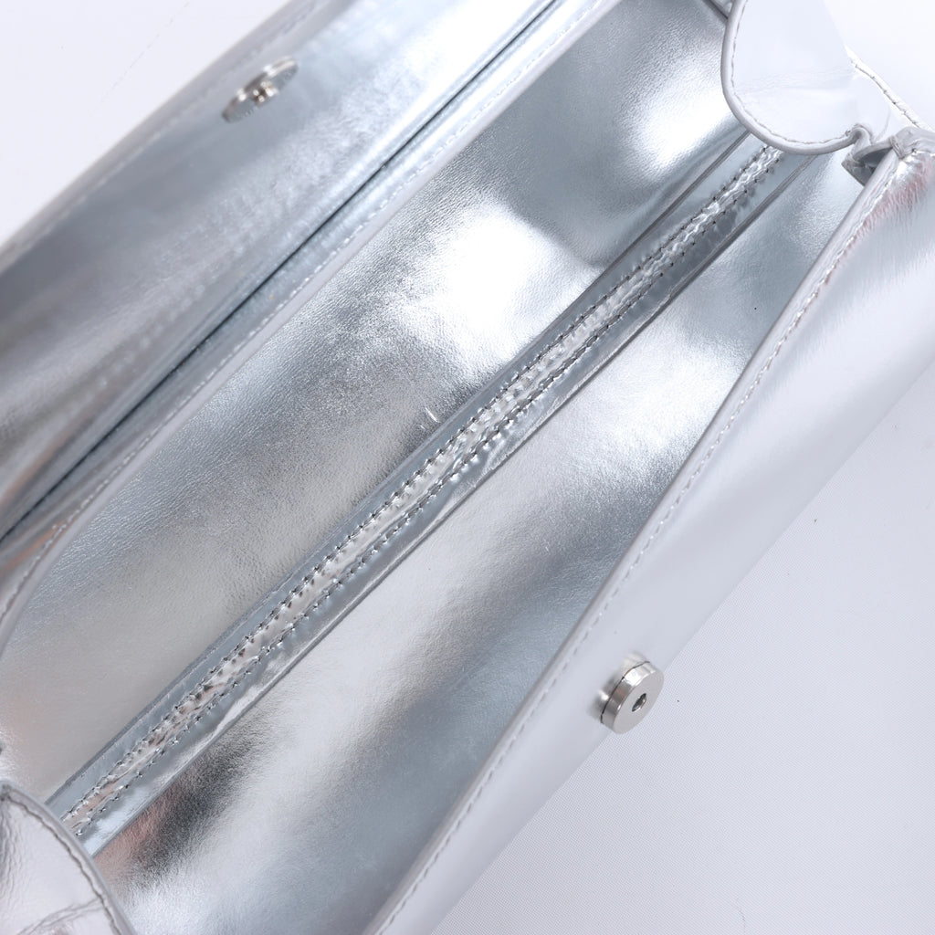 Jil Sander Cannolo Patent Leather Shoulder Bag in Silver