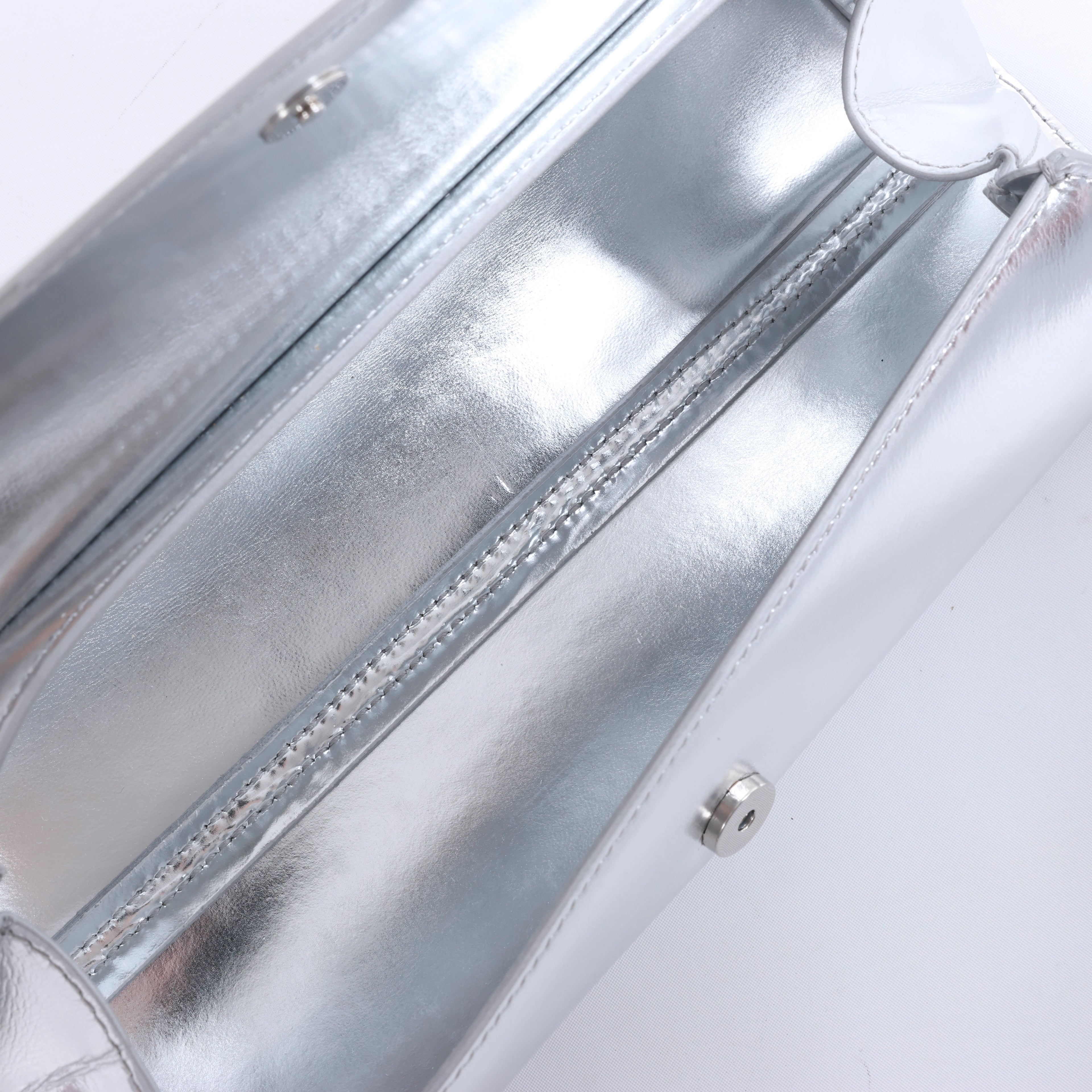 Jil Sander Cannolo Patent Leather Shoulder Bag in Silver