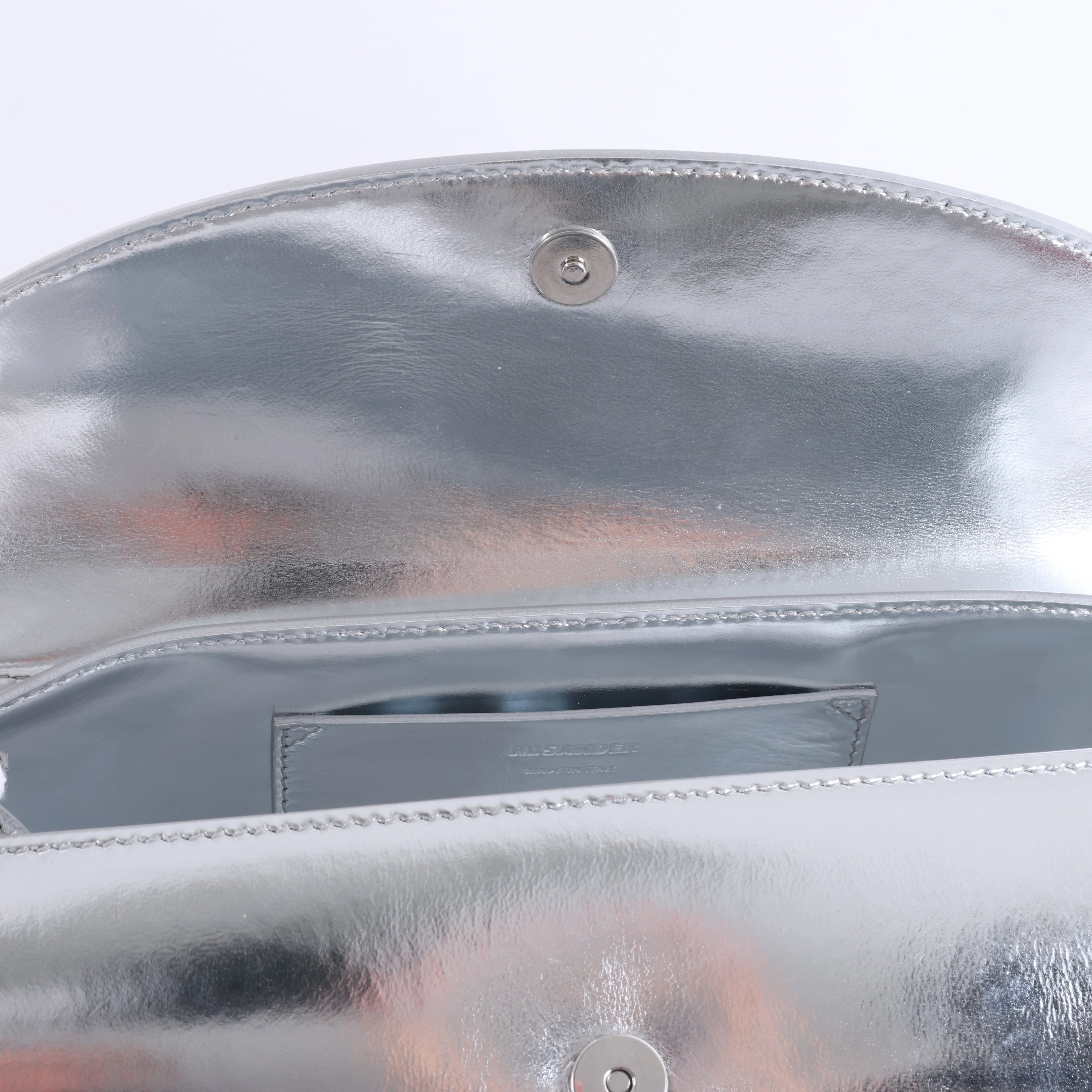 Jil Sander Cannolo Patent Leather Shoulder Bag in Silver