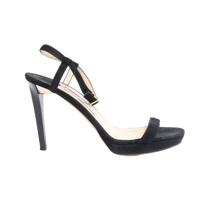 Jimmy Choo Satin Minny Ankle Strap Sandals in Black, Size 38.5 EU