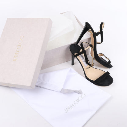 Sandales Jimmy Choo en satin Minny à bride cheville, noires, pointure 38,5
