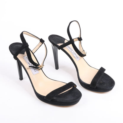 Jimmy Choo Satin Minny Ankle Strap Sandals in Black, Size 38.5 EU
