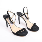 Jimmy Choo Satin Minny Ankle Strap Sandals in Black, Size 38.5 EU