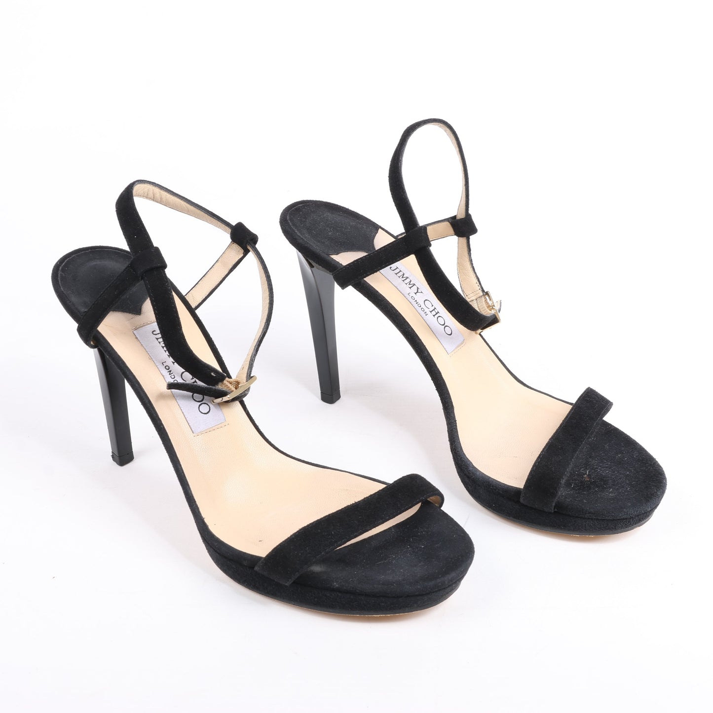 Sandales Jimmy Choo en satin Minny à bride cheville, noires, pointure 38,5