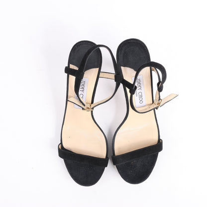 Sandales Jimmy Choo en satin Minny à bride cheville, noires, pointure 38,5