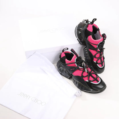 Jimmy Choo Diamond Fabric Sneakers in Pink x Black, Size 39 EU