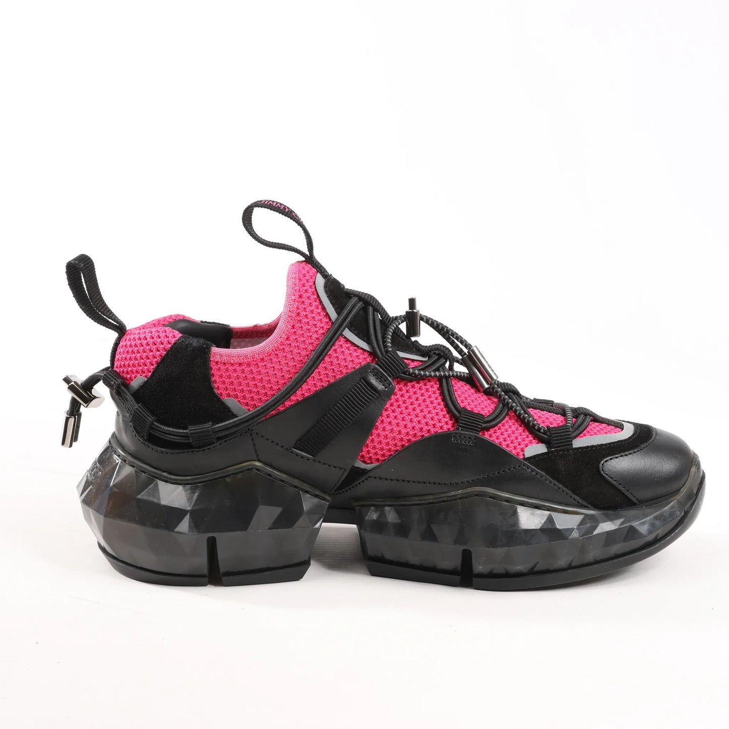 Jimmy Choo Diamond Fabric Sneakers in Pink x Black, Size 39 EU