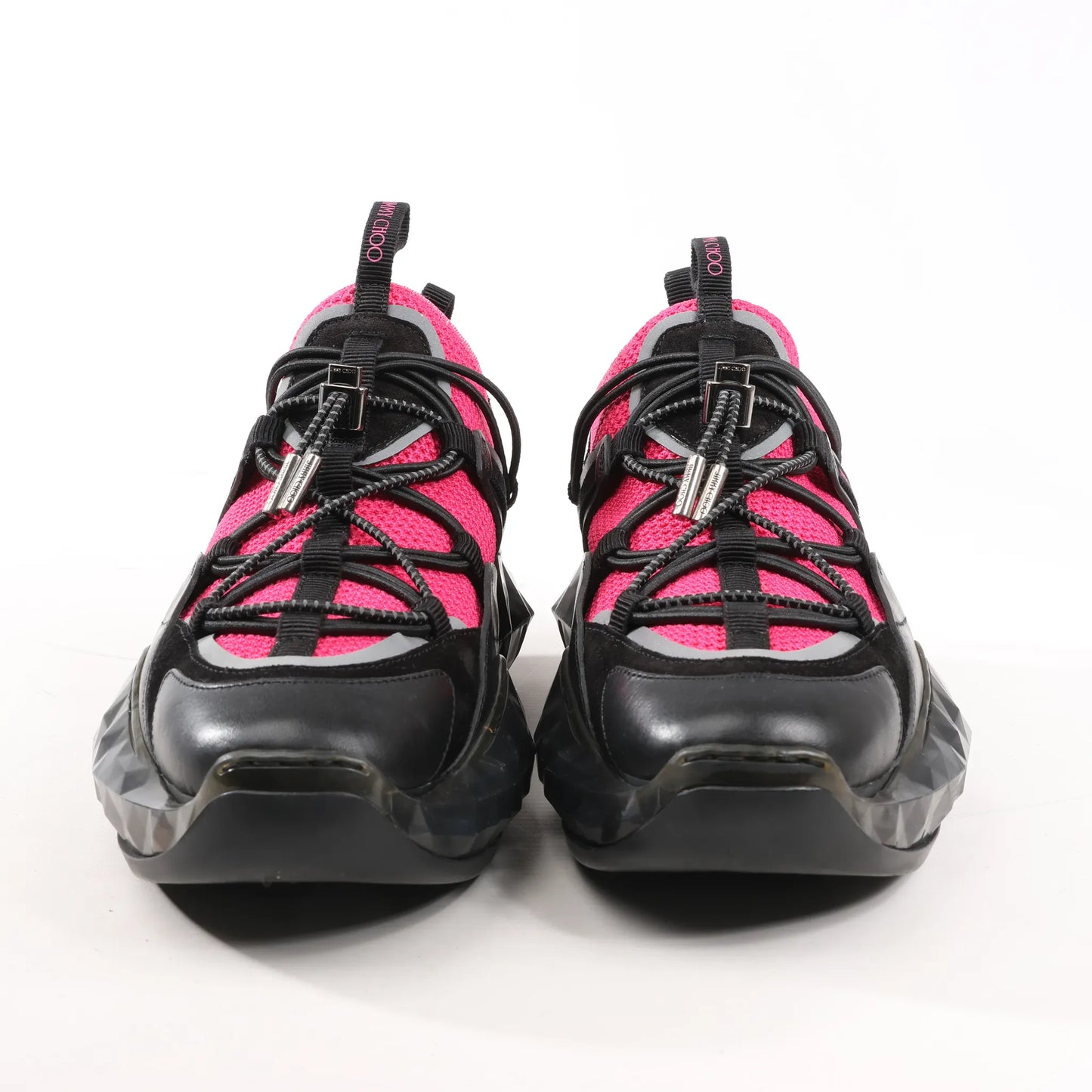 Jimmy Choo Diamond Fabric Sneakers in Pink x Black, Size 39 EU