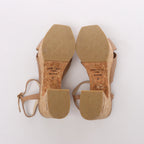 Jimmy Choo Heloise 95 Leather Platform Sandals in Beige, Size EU 37