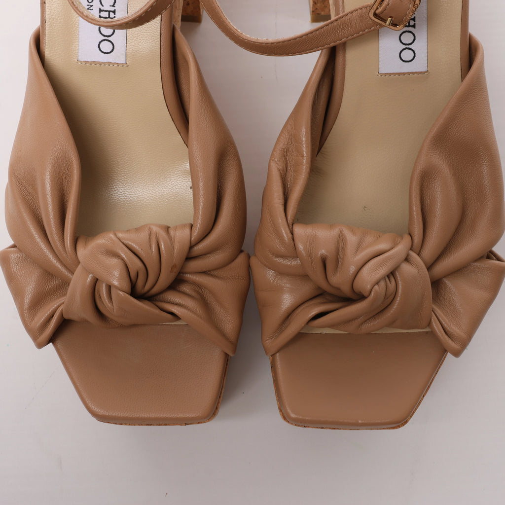 Jimmy Choo Heloise 95 Leather Platform Sandals in Beige, Size EU 37