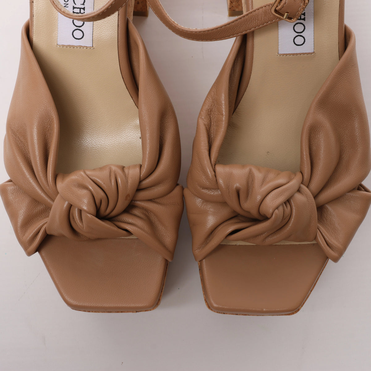 Jimmy Choo Heloise 95 Leather Platform Sandals in Beige, Size EU 37