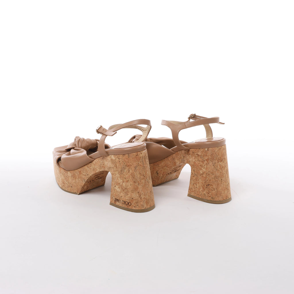 Jimmy Choo Heloise 95 Leather Platform Sandals in Beige, Size EU 37