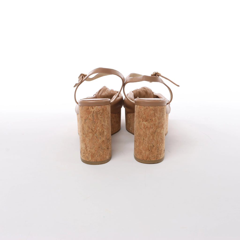 Jimmy Choo Heloise 95 Leather Platform Sandals in Beige, Size EU 37