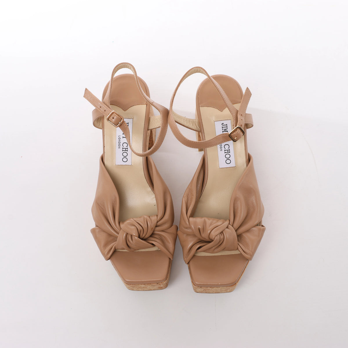 Jimmy Choo Heloise 95 Leather Platform Sandals in Beige, Size EU 37