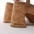 Jimmy Choo Heloise 95 Leather Platform Sandals in Beige, Size EU 37