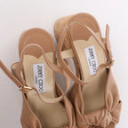 Jimmy Choo Heloise 95 Leather Platform Sandals in Beige, Size EU 37
