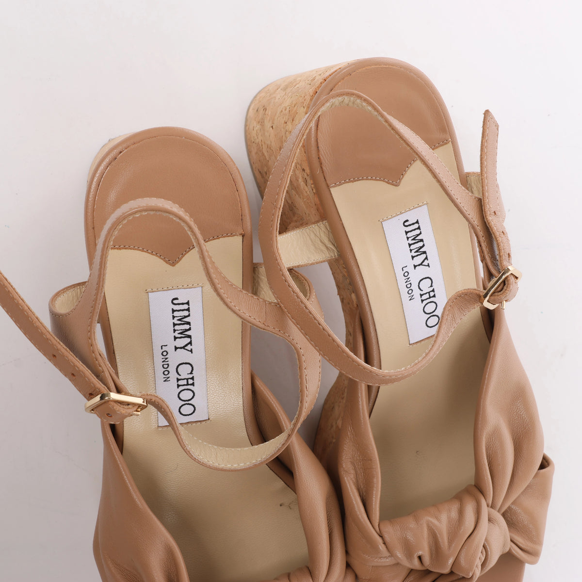 Jimmy Choo Heloise 95 Leather Platform Sandals in Beige, Size EU 37