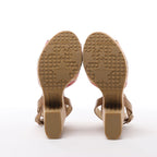 Jimmy Choo Deven Leather x Fabric Sandals in Beige, Size EU 37