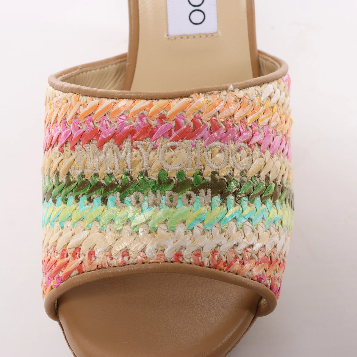 Jimmy Choo Deven Leather x Fabric Sandals in Beige, Size EU 37