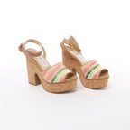 Jimmy Choo Deven Leather x Fabric Sandals in Beige, Size EU 37