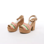 Jimmy Choo Deven Leather x Fabric Sandals in Beige, Size EU 37
