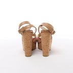 Jimmy Choo Deven Leather x Fabric Sandals in Beige, Size EU 37