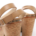 Jimmy Choo Deven Leather x Fabric Sandals in Beige, Size EU 37