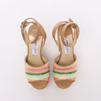 Jimmy Choo Deven Leather x Fabric Sandals in Beige, Size EU 37