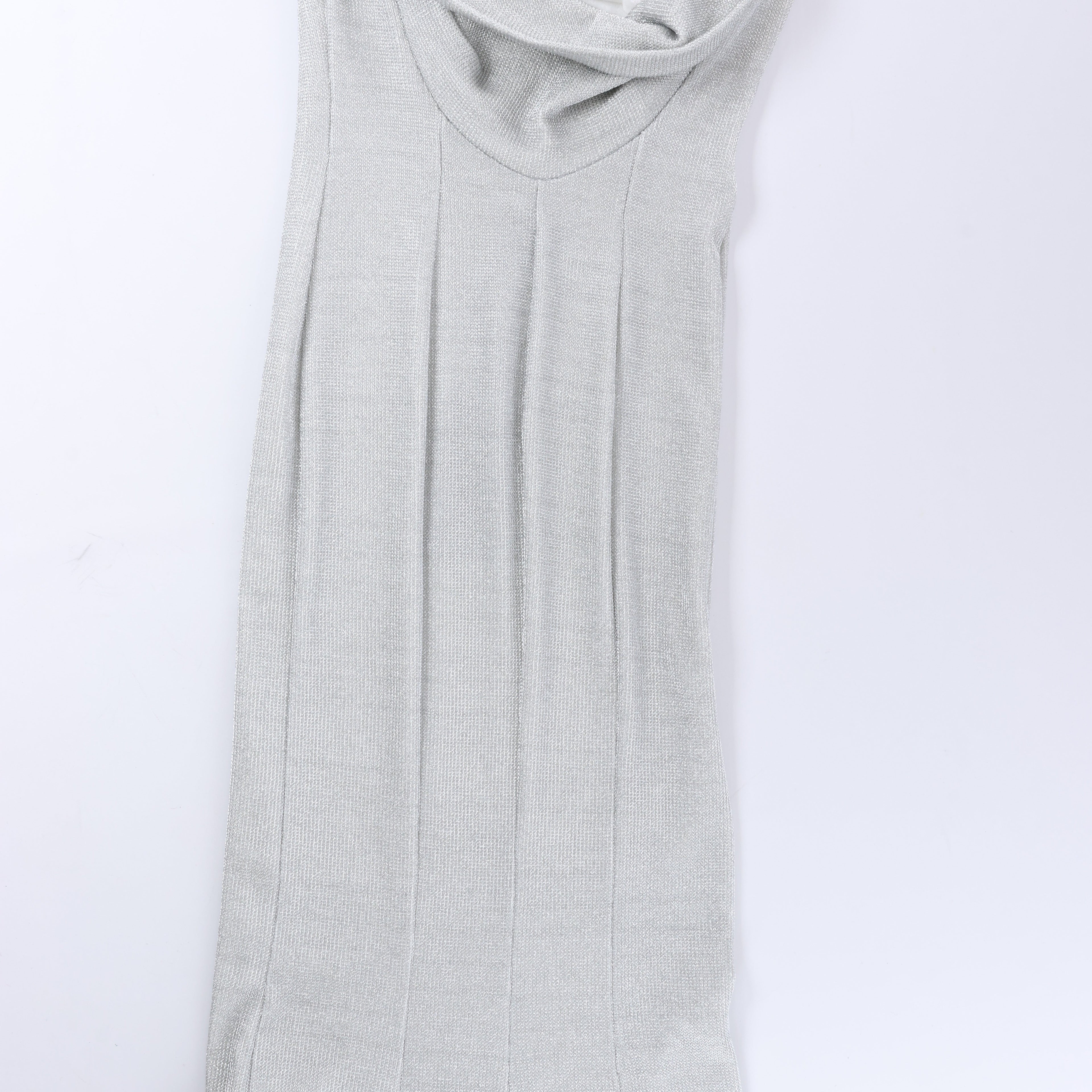 Just Cavalli Lamé Jersey Metal Embellished Cowl Neck Maxi Dress in Metallic Silver, Size 40 IT