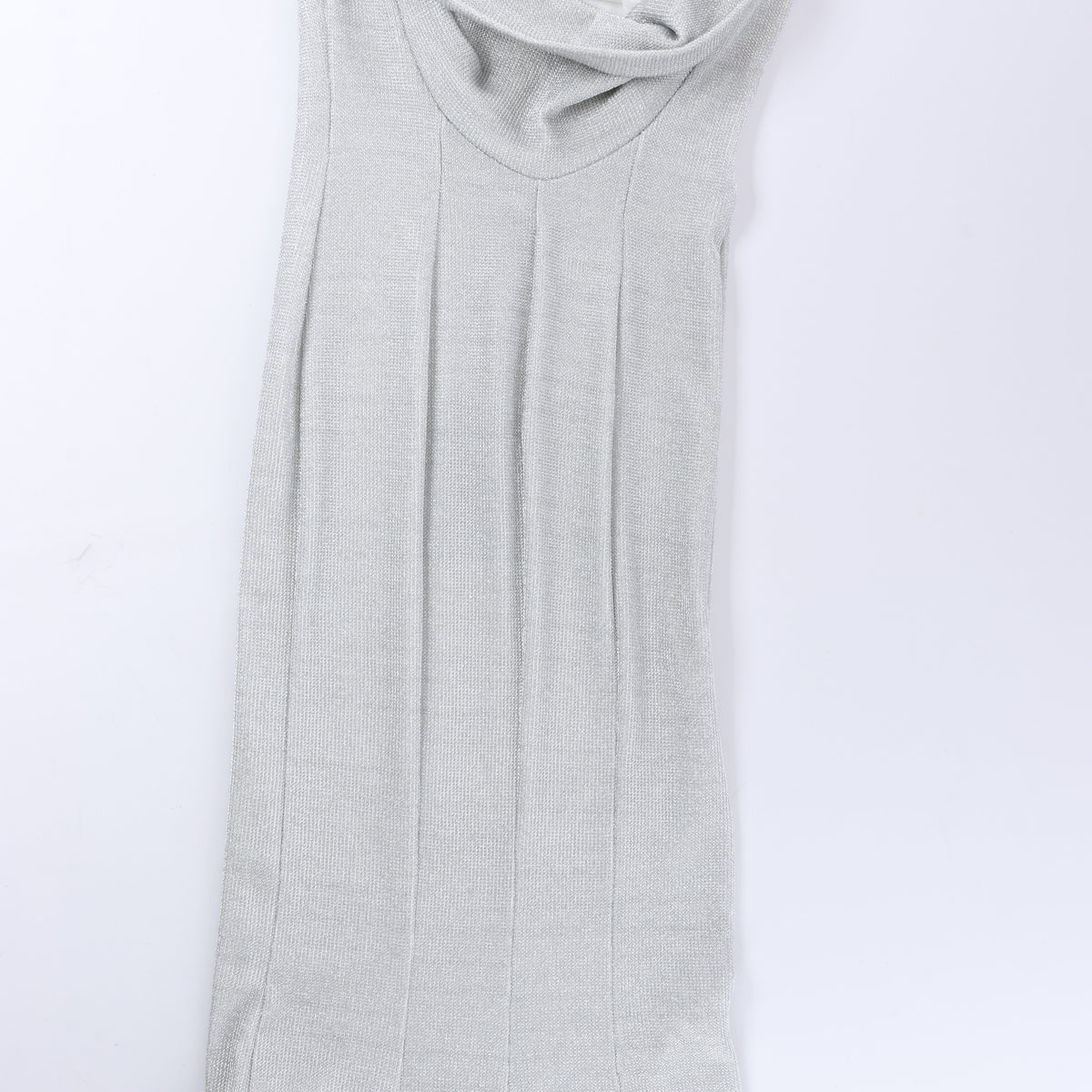 Just Cavalli Lamé Jersey Metal Embellished Cowl Neck Maxi Dress in Metallic Silver, Size 40 IT