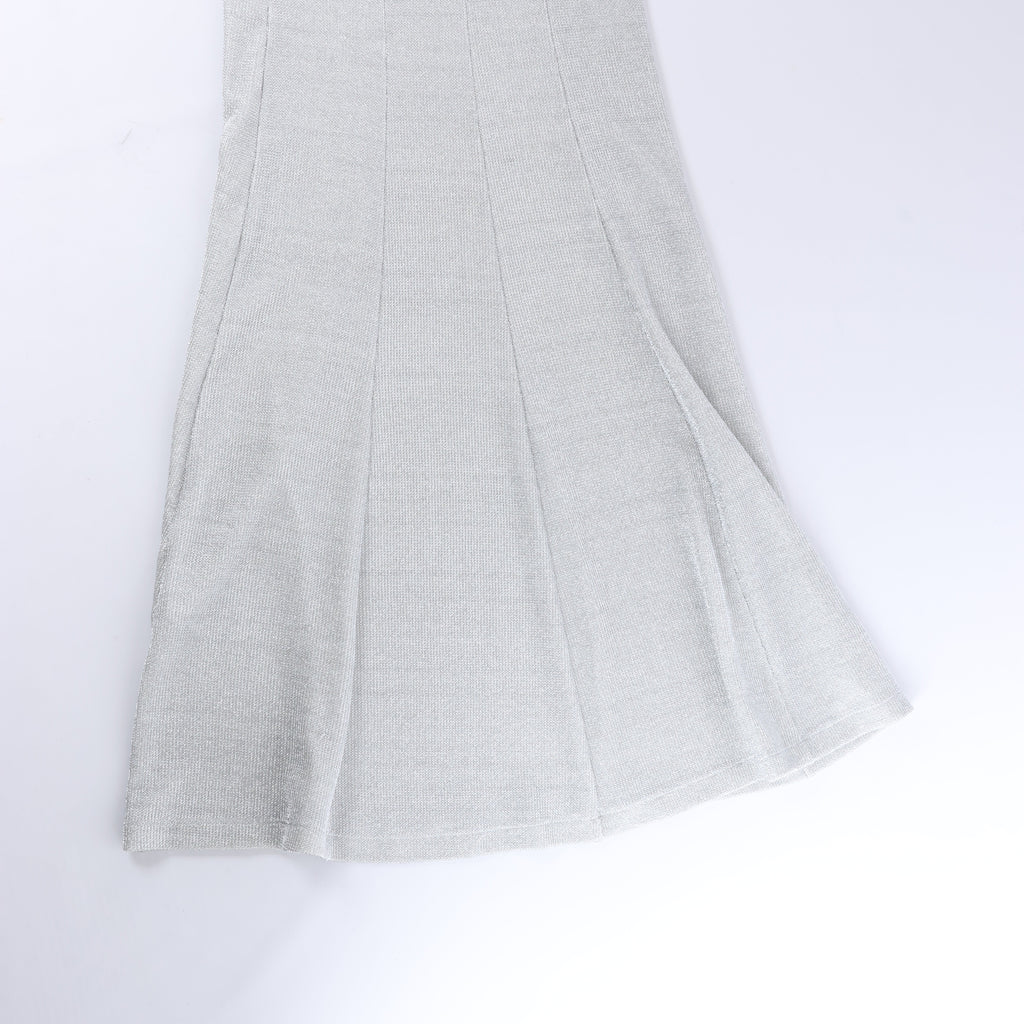 Just Cavalli Lamé Jersey Metal Embellished Cowl Neck Maxi Dress in Metallic Silver, Size 40 IT